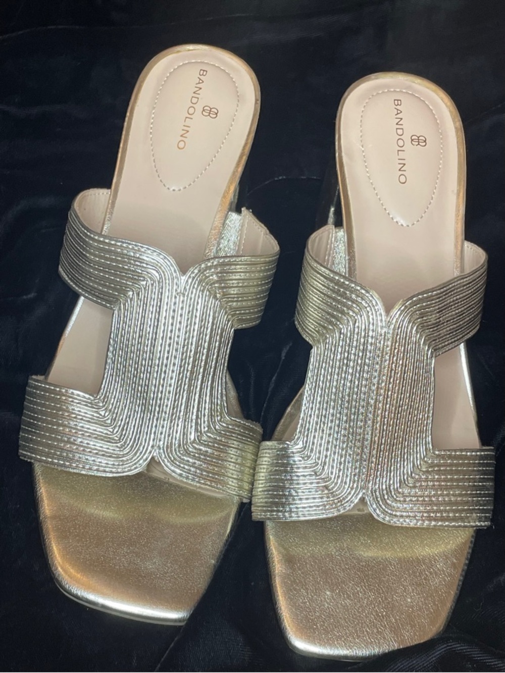 Bandolino Merily Metallic Gold Slide Sandals - Size 10 Summer Dress Formal Event